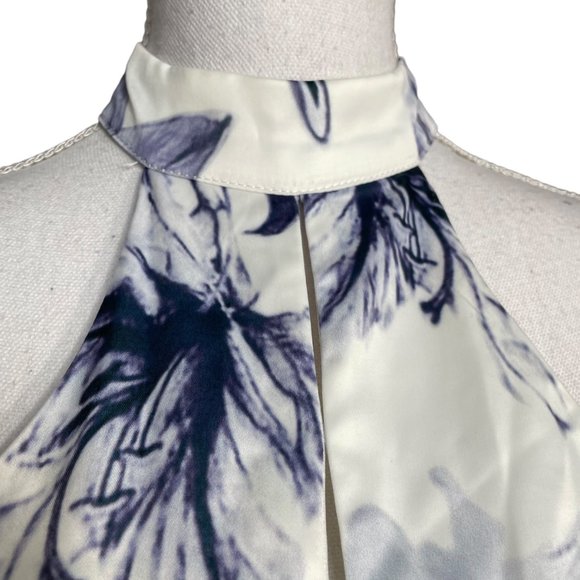 Floral Halter Neck Mini Dress - White and Blue - Picture 9 of 16